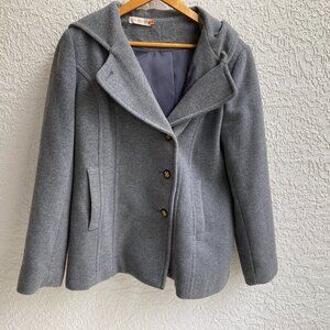 Tory Burch Hooded Coat M  Gray Wool Blend Fully Lined Vintage Gray